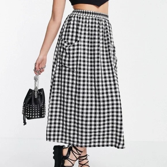 ASOS Plaid Gingham Maxi Skirt with Pockets - Picture 1 of 7